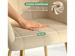 Conjunto de 4 sillas acolchadas LUXANO con costuras cuadradas Beige patas doradas