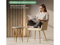 Conjunto de 4 sillas acolchadas LUXANO con costuras cuadradas Beige patas doradas