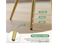 Conjunto de 4 sillas acolchadas LUXANO con costuras cuadradas Beige patas doradas