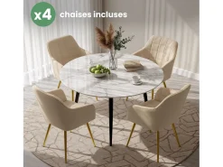 Conjunto de 4 sillas acolchadas LUXANO con costuras cuadradas Beige patas doradas