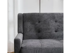 Conjunto de 2 sofás de dois lugares e cadeirões em linho cinza escuro com pés em madeira.