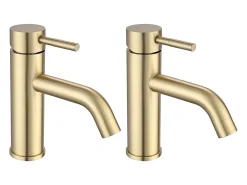 Conjunto de 2 torneiras misturadoras arredondadas em aço inoxidável escovado, dourado, L16 x H17,3 x P4,9 cm, SALAVAN