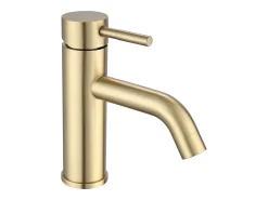 Conjunto de 2 torneiras misturadoras arredondadas em aço inoxidável escovado, dourado, L16 x H17,3 x P4,9 cm, SALAVAN