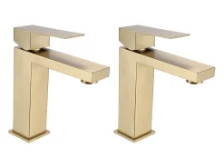 Conjunto de 2 torneiras misturadoras mecânicas quadradas em aço inoxidável - Dourado - A17,8 cm - CANILAS
