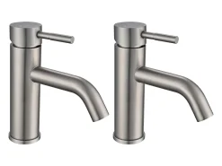 Conjunto de 2 torneiras misturadoras mecânicas arredondadas em inox, cor níquel escovado, SALAVAN