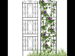 Conjunto de 2 treliças de jardim 182x50 cm suporte para plantas trepadeiras em metal preto Cerca decorativa, grade antirrusto para flores, jardim, pátio ou terraço