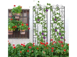 Conjunto de 2 treliças de jardim 182x50 cm suporte para plantas trepadeiras em metal preto Cerca decorativa, grade antirrusto para flores, jardim, pátio ou terraço