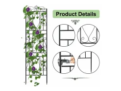Conjunto de 2 treliças de jardim 182x50 cm suporte para plantas trepadeiras em metal preto Cerca decorativa, grade antirrusto para flores, jardim, pátio ou terraço