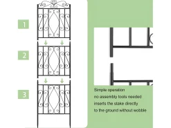 Conjunto de 2 treliças de jardim 182x50 cm suporte para plantas trepadeiras em metal preto Cerca decorativa, grade antirrusto para flores, jardim, pátio ou terraço