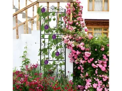 Conjunto de 2 treliças de jardim 182x50 cm suporte para plantas trepadeiras em metal preto Cerca decorativa, grade antirrusto para flores, jardim, pátio ou terraço