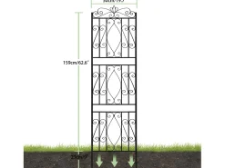 Conjunto de 2 treliças de jardim 182x50 cm suporte para plantas trepadeiras em metal preto Cerca decorativa, grade antirrusto para flores, jardim, pátio ou terraço