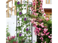 Conjunto de 2 treliças de jardim 182x50 cm suporte para plantas trepadeiras em metal preto Cerca decorativa, grade antirrusto para flores, jardim, pátio ou terraço