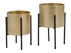 Conjunto de 2 vasos de ornamentação com base em metal - Dourado e preto - 2 tamanhos - EDMEE
