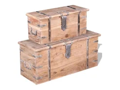 Conjunto de arcas de arrumação 2 pcs madeira maciça de acácia
