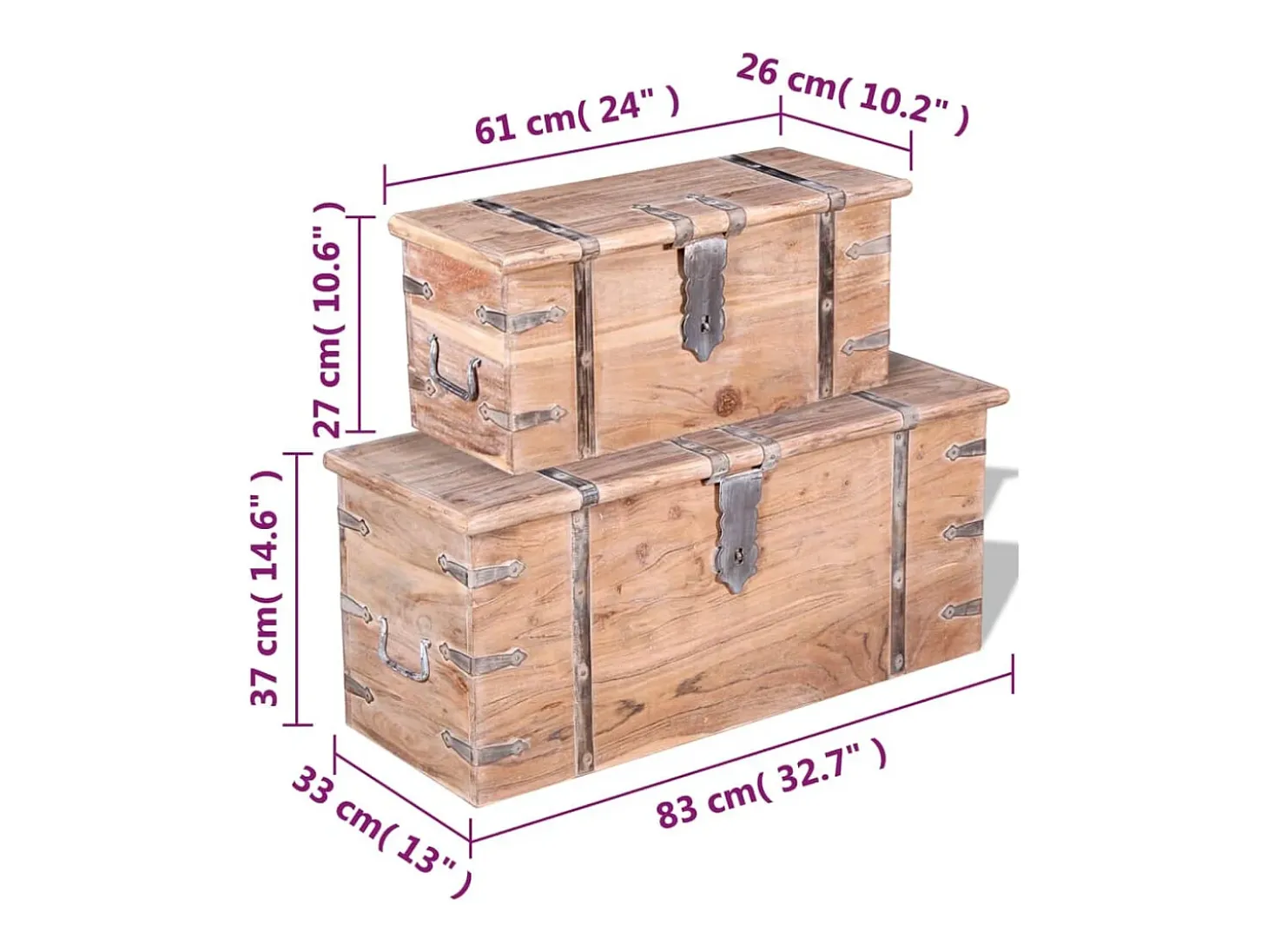 Conjunto de arcas de arrumação 2 pcs madeira maciça de acácia
