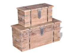 Conjunto de arcas de arrumação 2 pcs madeira maciça de acácia