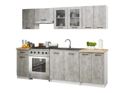 Conjunto de Armários de Cozinha com Vitrine OLIWIA 2.4m Cor Beton