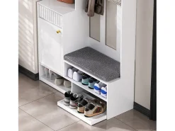 Conjunto de armários para corredor - 100 x 35 x 180 cm - com banco + 4 ganchos + 2 portas + 1 gaveta - MDF - branco