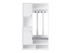 Conjunto de armários para corredor - 100 x 35 x 180 cm - com banco + 4 ganchos + 2 portas + 1 gaveta - MDF - branco