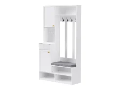 Conjunto de armários para corredor - 100 x 35 x 180 cm - com banco + 4 ganchos + 2 portas + 1 gaveta - MDF - branco