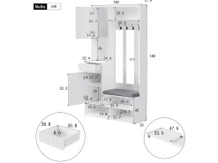 Conjunto de armários para corredor - 100 x 35 x 180 cm - com banco + 4 ganchos + 2 portas + 1 gaveta - MDF - branco