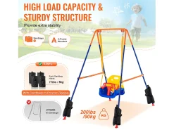 Conjunto de Balanços 3 em 1 para Crianças SucceBuy, Suporte Metálico Dobrável, 4 Sacos de Areia para Quintal, Capacidade 54,43 kg