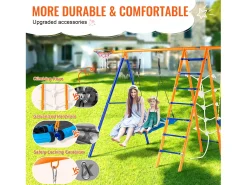 Conjunto de balanços 6 em 1 SucceBuy 200 kg Metal 2 balanços Escada Rede Basquete para o jardim Design estável Assento UV Alças seguras