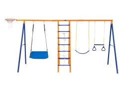 Conjunto de balanços 6 em 1 SucceBuy 200 kg Metal 2 balanços Escada Rede Basquete para o jardim Design estável Assento UV Alças seguras
