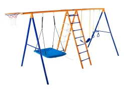 Conjunto de balanços 6 em 1 SucceBuy 200 kg Metal 2 balanços Escada Rede Basquete para o jardim Design estável Assento UV Alças seguras