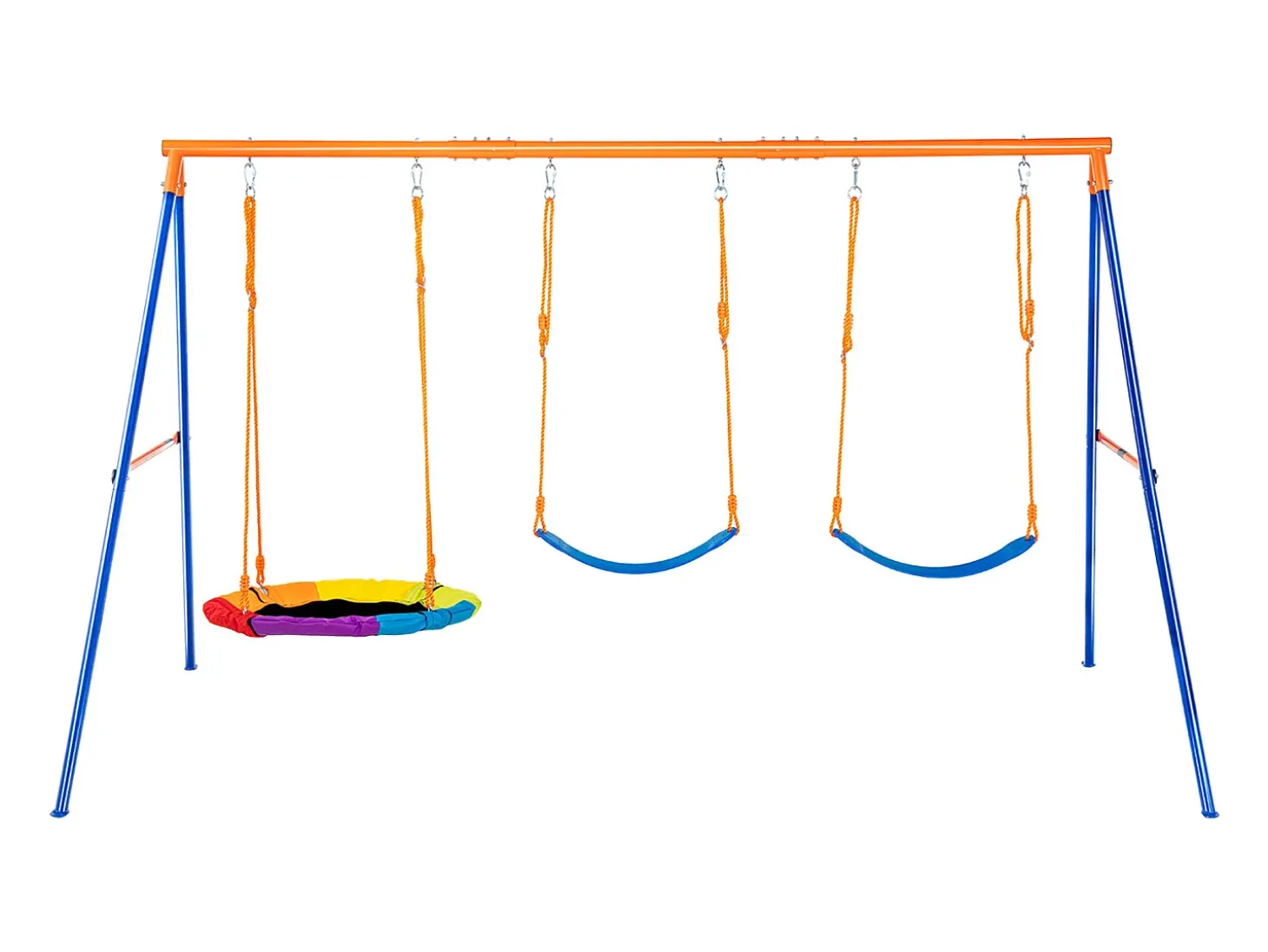 Conjunto de Balanços SucceBuy de Jardim com 1 Assento 2 Lugares com Cinto, Suporte Metálico, Corda Ajustável para Quintal
