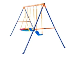 Conjunto de Balanços SucceBuy de Jardim com 1 Assento 2 Lugares com Cinto, Suporte Metálico, Corda Ajustável para Quintal