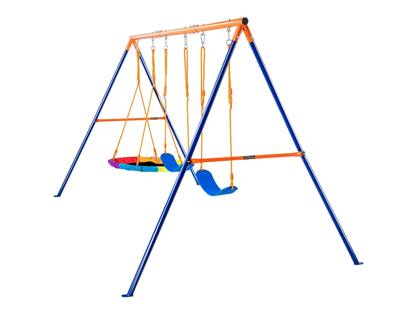 Conjunto de Balanços SucceBuy de Jardim com 1 Assento 2 Lugares com Cinto, Suporte Metálico, Corda Ajustável para Quintal