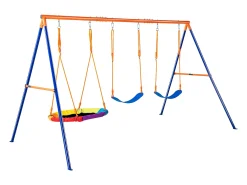 Conjunto de Balanços SucceBuy de Jardim com 1 Assento 2 Lugares com Cinto, Suporte Metálico, Corda Ajustável para Quintal