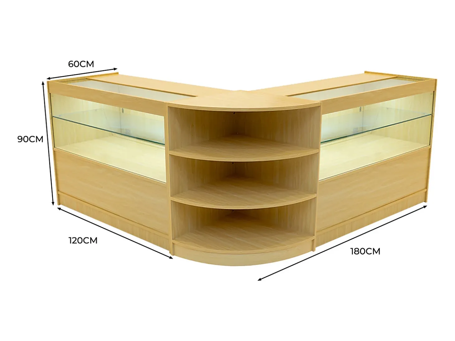 Conjunto de Balcões Comerciais com Luz LED "ANDROMEDA" LM60+ 2x C1200 – cor Maple