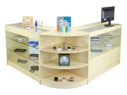 Conjunto de balcão de loja e exposição de varejo Jupiter Maple