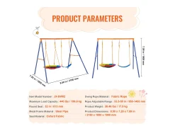 Conjunto de Baloiço em Formato de A SucceBuy, 1 Baloiço de Disco e 1 Baloiço de Cinto, Suporte de Metal para Jardim