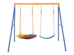 Conjunto de Baloiço em Formato de A SucceBuy, 1 Baloiço de Disco e 1 Baloiço de Cinto, Suporte de Metal para Jardim