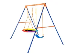Conjunto de Baloiço em Formato de A SucceBuy, 1 Baloiço de Disco e 1 Baloiço de Cinto, Suporte de Metal para Jardim