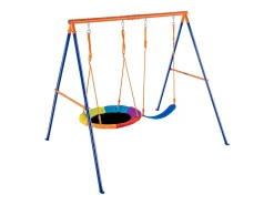 Conjunto de Baloiço em Formato de A SucceBuy, 1 Baloiço de Disco e 1 Baloiço de Cinto, Suporte de Metal para Jardim