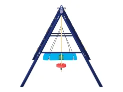 Conjunto de baloiço exterior em aço azul - 3 baloiços + estrutura de escalada + cesto