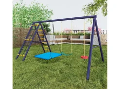 Conjunto de baloiços para crianças, baloiços multifuncionais para exterior - 310 x 174 x 203 cm - em aço - com estrutura de escalada - azul