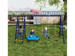 Conjunto de baloiços para crianças, baloiços multifuncionais para exterior - 310 x 174 x 203 cm - em aço - com estrutura de escalada - azul