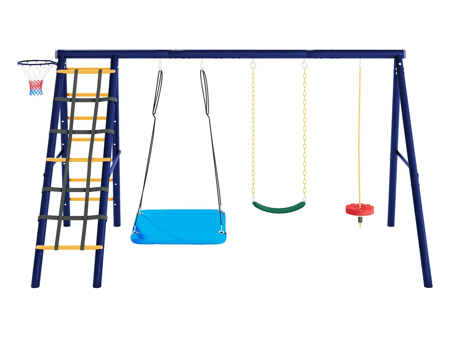 Conjunto de baloiços para crianças, baloiços multifuncionais para exterior - 310 x 174 x 203 cm - em aço - com estrutura de escalada - azul