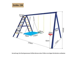 Conjunto de baloiços para crianças, baloiços multifuncionais para exterior - 310 x 174 x 203 cm - em aço - com estrutura de escalada - azul