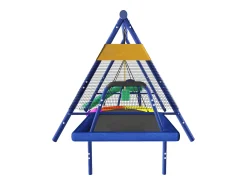 Conjunto de baloiços para exterior - Escorrega + trampolim + 2 baloiços - Metal azul