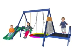 Conjunto de baloiços para criança, baloiços multifuncionais para exterior - 335 x 198 x 183 cm - em aço - com escorrega - azul