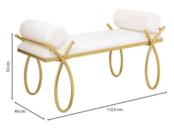 Conjunto de bancos estofados em branco e metal dourado