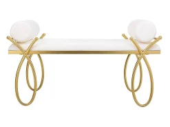 Conjunto de bancos estofados em branco e metal dourado