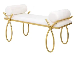 Conjunto de bancos estofados em branco e metal dourado