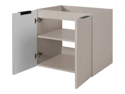 Conjunto de banheiro: armário com gavetas e armário com portas 57×46×160 cm, cor: caxemira, puxador preto